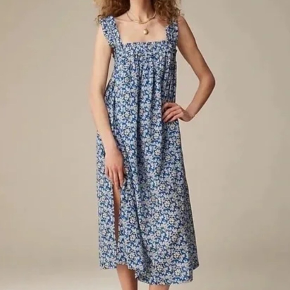 J. Crew Voile Ruffle-Trim Shift Dress in Cobalt Floral Size Small
